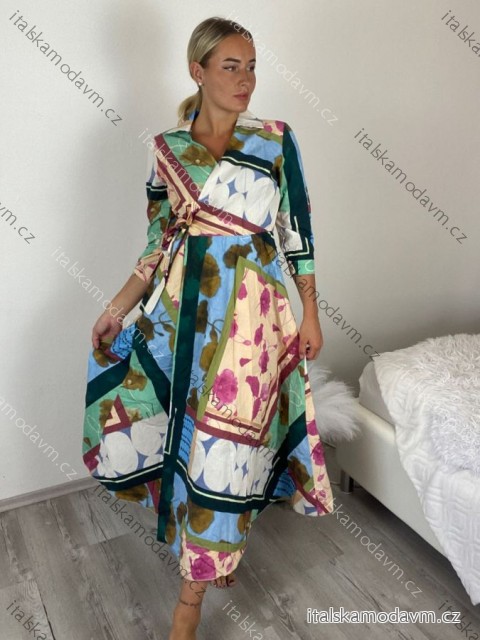 Šaty dlouhé košilové dlouhý rukáv  dámské (S/M/L ONE SIZE) ITALSKÁ MÓDA IMM2612152-1/DUR S/M/L modrá