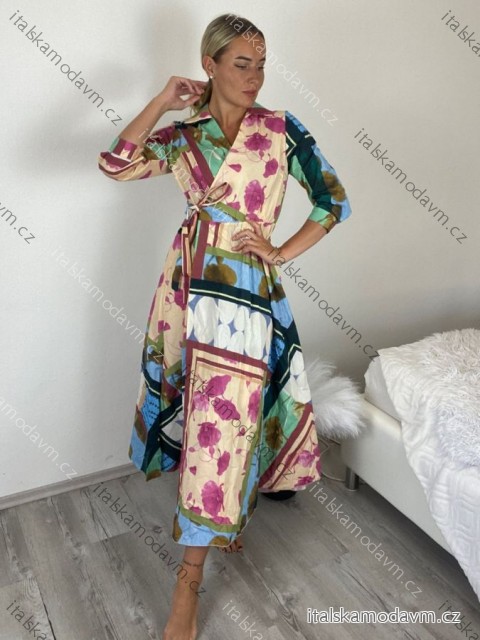 Šaty dlouhé košilové dlouhý rukáv  dámské (S/M/L ONE SIZE) ITALSKÁ MÓDA IMM2612152-2/DUR S/M/L béžová