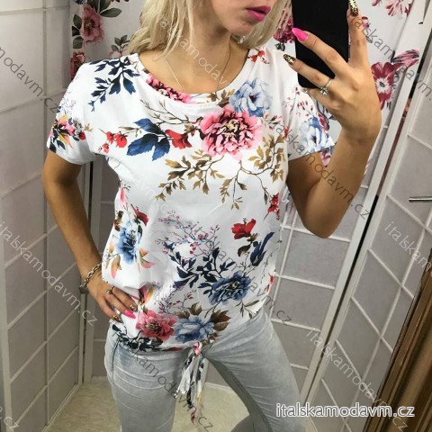 Tričko s krátkým rukávem dámské květované  (uni s-l) ITALSKá MóDA IM518143/DUR S/M bílá