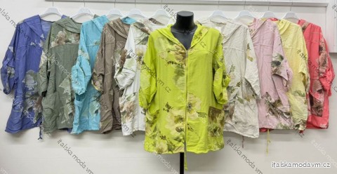 Mikina slabá na zip s kapucí 3/4 dlouhý rukáv dámská nadrozměr (50/52/54 ONE SIZE) ITALSKÁ MÓDA IM426236