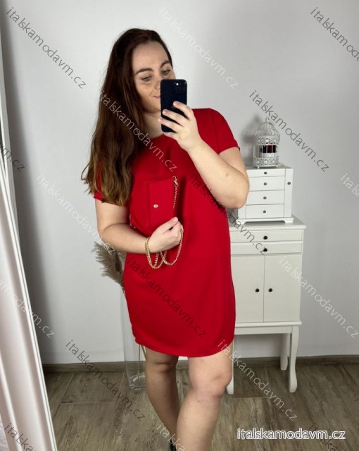 Šaty letné oversize s kabelkou krátky rukáv dámske nadrozmer (XL/2XL/3XL ONE SIZE) TALIANSKA MÓDA IMC22391/DU červená XL/2XL/3XL