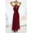 636-1 VERONICA luxusné dlhé šaty s brokátovým akcentom a elegantným strihom - bordové
