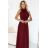 636-1 VERONICA luxusné dlhé šaty s brokátovým akcentom a elegantným strihom - bordové