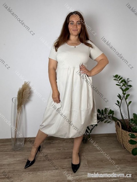 Šaty dlouhé letní volnočasové krátký rukáv dámské nadrozměr BOBBY (48/50/52 ONE SIZE) ITALSKÁ MÓDA IM426143
