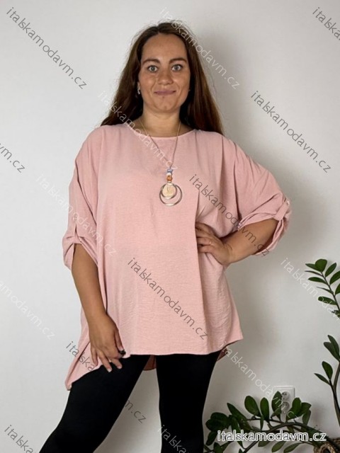 Tunika 3/4 dlouhý rukáv dámská nadrozměr HEIDI (54/56/58 ONE SIZE) ITALSKÁ MÓDA IM426064/DUR 54/56/58 růžová světlá