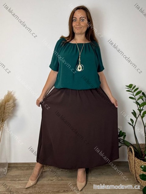 Halenka s přívěskem krátký rukáv dámská nadrozměr OLGA (52/54/56 ONE SIZE) ITALSKÁ MÓDA IM426046/DUR 52/54/56 tmavě smaragdová