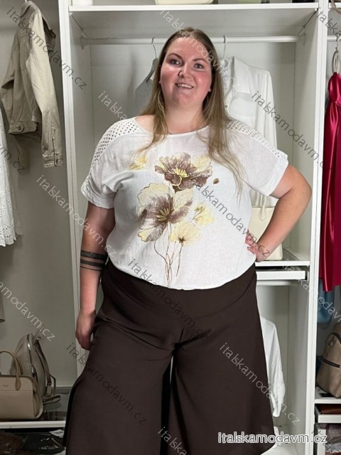 Tunika krátký rukáv dámska nadrozměr VALERI (54/56/58 ONE SIZE) TALIANSKA MÓDA IMB260003/DUR 54/56/58 biela