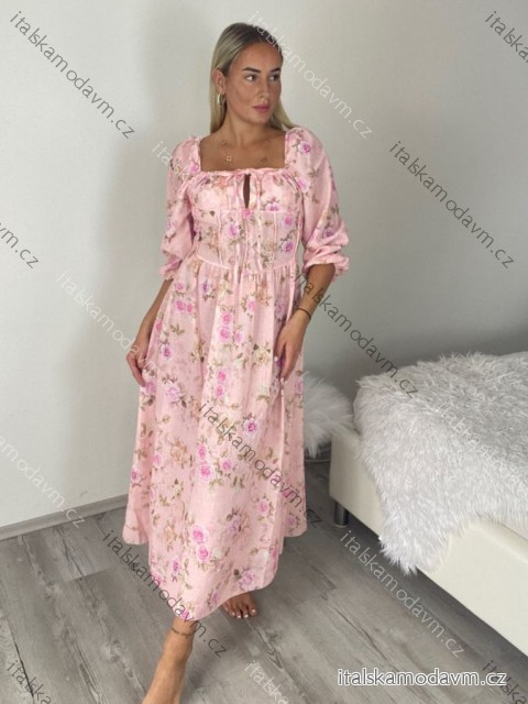 Šaty dlouhé letní elegantní na ramínka dámské IRIS (S/M/L ONE SIZE) ITALSKÁ MÓDA IMPKM2626098/DUR S/M/L růžová