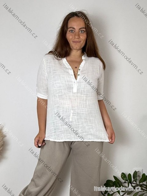 Košile lněná 3/4 rukáv dámská nadrozměr (L/XL/2XL ONE SIZE) ITALSKá MóDA IM723DITA/DUR