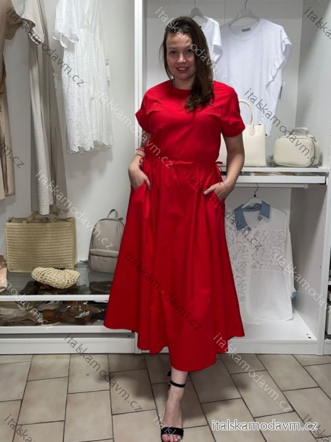 Šaty letní elegantní krátký rukáv dámske (S/M/L ONE SIZE) TALIANSKA MÓDA IM526023156/DUR S/M/L červená