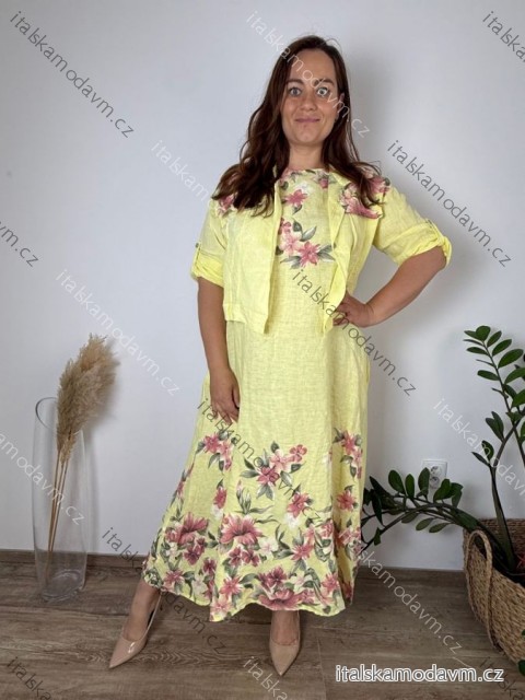 Komplet elegantní krátký rukáv dámské ¨nadrozměr FLOWER  (46/48/50 ONE SIZE) ITALSKÁ MÓDA IMPSF260001/DUR