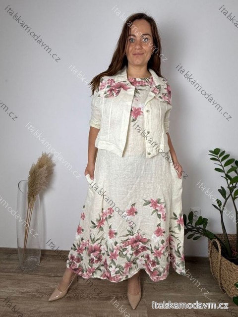 Komplet elegantní krátký rukáv dámské ¨nadrozměr FLOWER  (46/48/50 ONE SIZE) ITALSKÁ MÓDA IMPSF260001/DUR 46/48/50 béžová