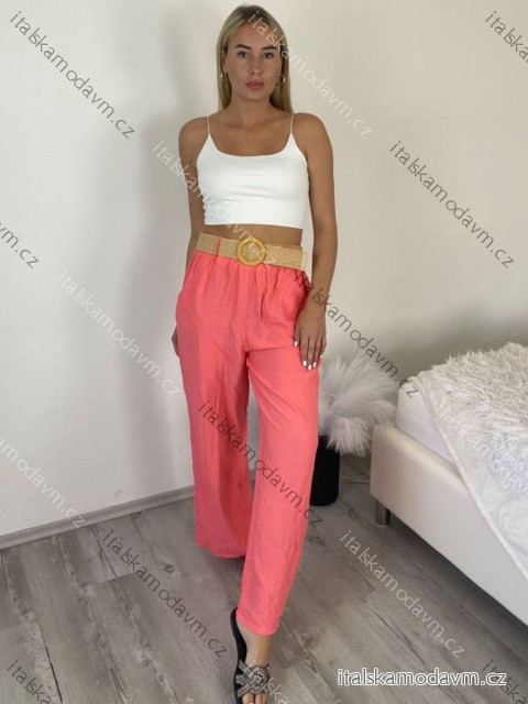 Nohavice letní s opaskom dámske TERNA (S/M/L ONE SIZE) TALIANSKA MÓDA IM426001356/DUR lososová S/M/L
