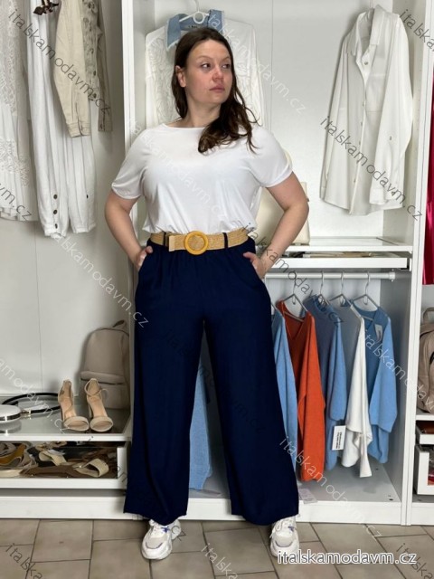 Nohavice letní s opaskom dámske TERNA (S/M/L ONE SIZE) TALIANSKA MÓDA IM426001356/DUR tm. modrá S/M/L