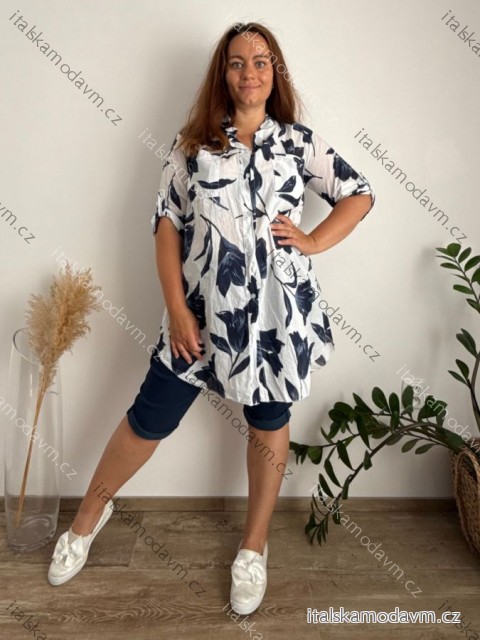 Košile prodloužená 3/4 rukáv dámská nadrozměr SUMMER (44/46/48 ONE SIZE) ITALSKá MóDA IMSM2605235-1/DUR 44/46/48 bílá