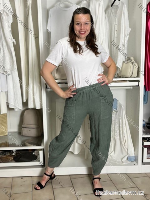 Kalhoty lněné  volnočasové dámské (S/M/L ONE SIZE) ITALSKÁ MÓDA IMSM26001238/DUR