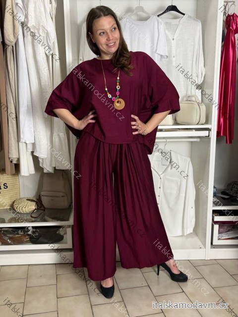 Komplet elegantní Tunika oversize krátký rukáv a kalhoty  dámské AMI (S/M/L ONE SIZE) ITALSKÁ MÓDA IMM267304/DUR S/M/L vínová