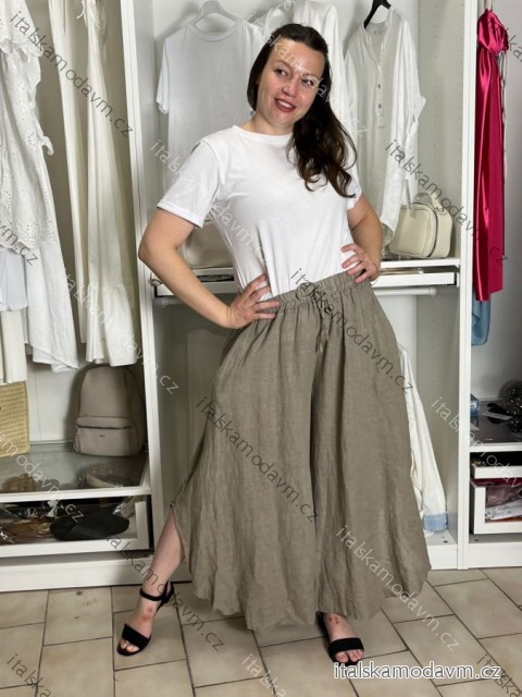 Kalhoty lněné letní dlouhé dámské (S/M/L ONE SIZE) ITALSKÁ MÓDA IMSM26001240/DUR