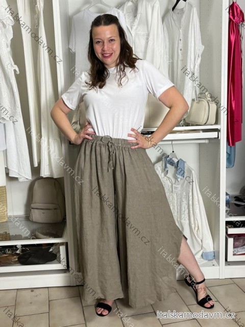 Kalhoty lněné letní dlouhé dámské (S/M/L ONE SIZE) ITALSKÁ MÓDA IMSM26001240/DUR S/M/L hnědá