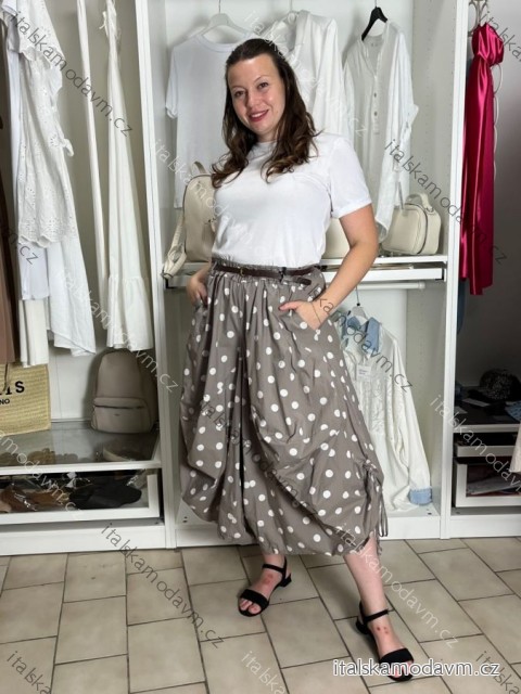 Kalhoty puntíkaté s páskem dámské (S/M/L ONE SIZE) ITALSKÁ MÓDA IMSM265057/DUR S/M/L hnědá