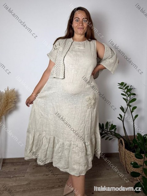 Komplet letní lněné šaty a cardigan dámské nadrozměr (44/46/48 ONE SIZE) ITALSKÁ MÓDA IMPSF260004/DUR
