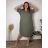 Šaty lněné letné krátky rukáv dámske nadrozmer MaRTA (52/54/56 ONE SIZE) IMPSM251011/DUR  zelená khaki
