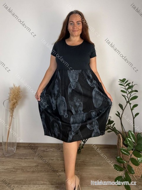 Šaty volnočasové letní krátký rukáv dámské nadrozměr BALON (46/48/50 ONE SIZE) ITALSKÁ MÓDA IMSM25078/DUR 46/48/50 Černá