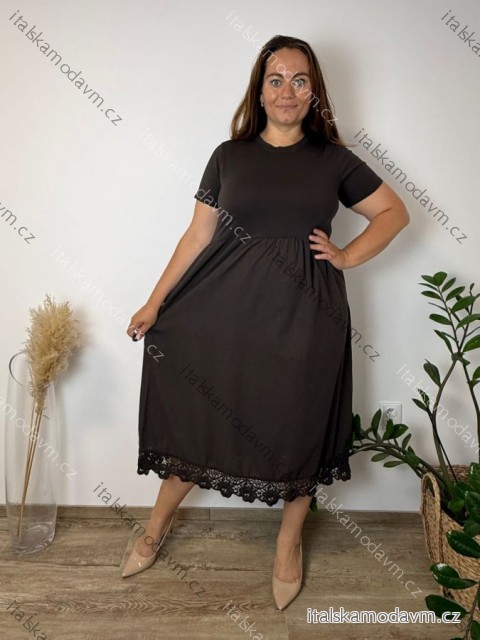 Šaty dlouhé letní krátký rukáv dámské nadrozměr ANNIE (44/46/48 ONE SIZE) ITALSKÁ MÓDA IM426185/DUR