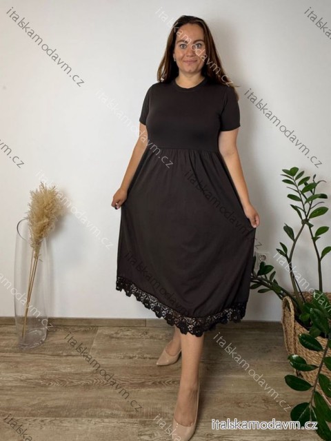 Šaty dlouhé letní krátký rukáv dámské nadrozměr ANNIE (44/46/48 ONE SIZE) ITALSKÁ MÓDA IM426185/DUR 44/46/48 tmavě hnědá