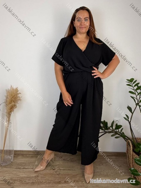 Overal dlouhý elegantní krátký rukáv dámský nadrozměr ALANA (52/54/56/58 ONE SIZE) ITALSKÁ MÓDA IM426177/DUR 52/54/56 Černá