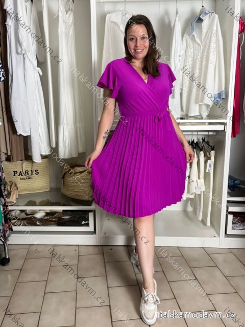 Šaty letní skládané krátký rukáv dámské (S/M/L ONE SIZE) ITALSKÁ MÓDA 	 IMD251762/DUR