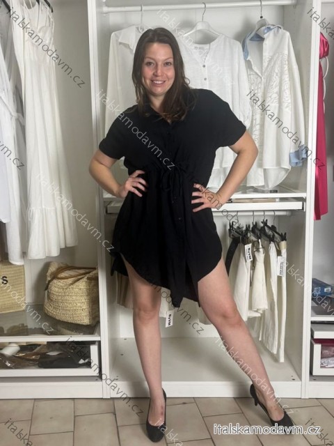Šaty košeľové mušelínové dámske (S/M ONE SIZE) TALIANSKÁ MÓDA IM424MUSA/DUR S / M čierna