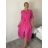 Šaty dlouhé letní mušelínové krátký rukáv dámské (S/M/L ONE SIZE) ITALSKÁ MÓDA IM424404/DUR tm. růžová M/L