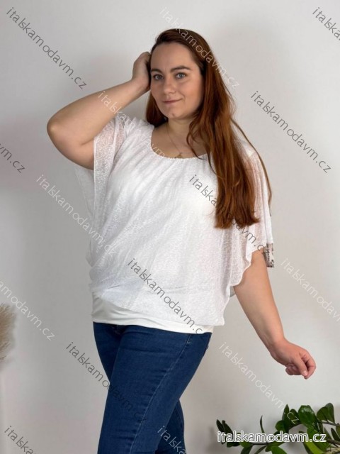 Tunika halenka krátký rukáv dámská nadrozměr (52/54/56 ONE SIZE) ITALSKÁ MODA IM424128