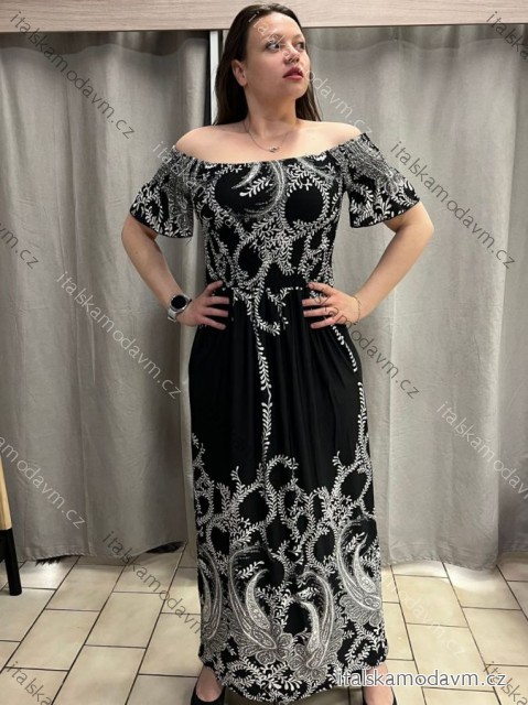 Šaty dlhé carmen elegantný icecool krátky rukáv dámske (M/L, XL/2XL) AINUOSI TALIANSKA MODA IMB247011/DUR -   čierna -   M / L