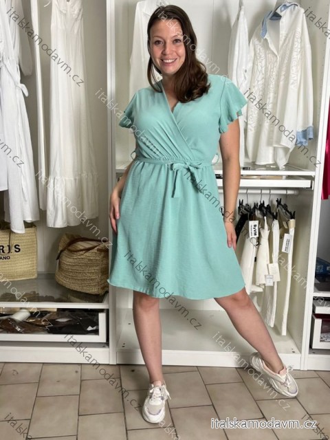 Šaty krátké letní krátký rukáv dámské (S/M/L ONE SIZE) ITALSKÁ MÓDA IMD250003/DUR mintová S/M/L