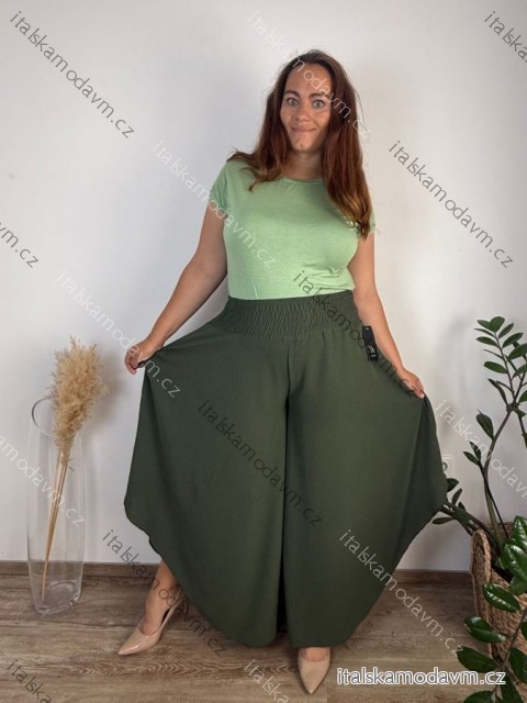 Kalhoty letní háremky dlouhé dámské nadrozměr TAMARA (48/50/52 ONE SIZE) ITALSKÁ MÓDA IMC2600012/DUR khaki 48/50/52