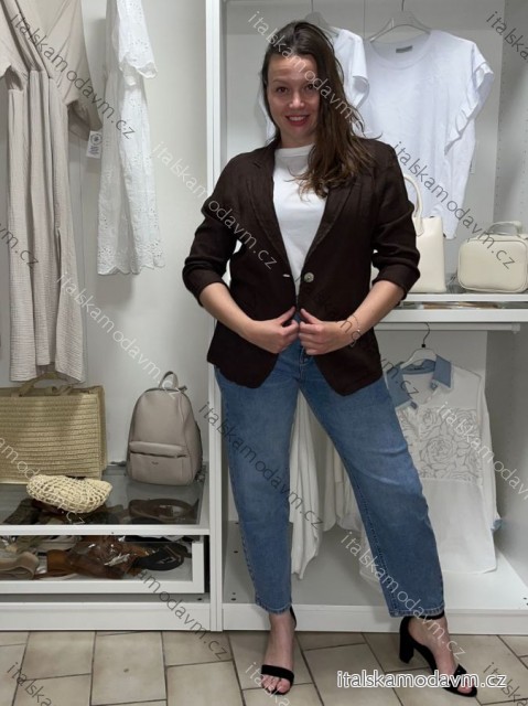 Sako lněné dlouhý rukáv dámské nadrozměr SIMONE (40/42/44 ONE SIZE) ITALSKÁ MÓDA IMPCS2613897/DUR 40/42/44 hnědá
