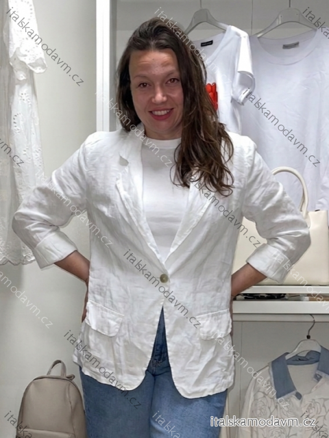 Sako lněné dlouhý rukáv dámské nadrozměr SIMONE (40/42/44 ONE SIZE) ITALSKÁ MÓDA IMPCS2613897/DUR 40/42/44 bílá