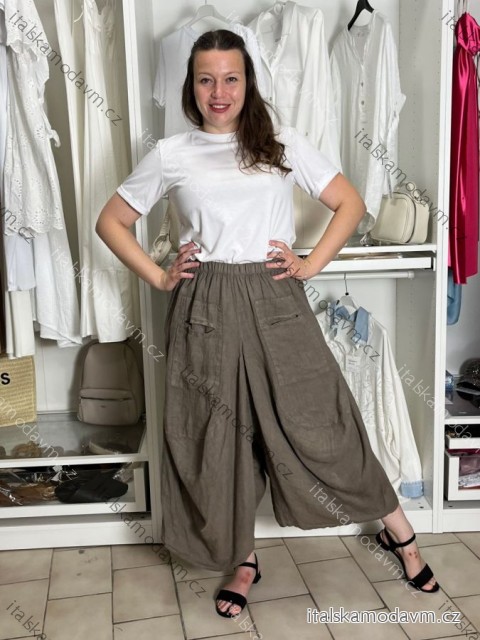 Kalhoty letní lněné dámské (S/M/L ONE SIZE) ITALSKÁ MÓDA IMSM265059