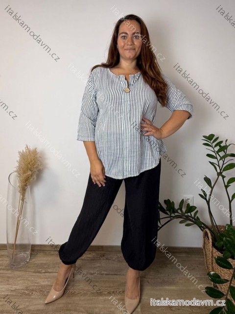 Košilová tunika 3/4 rukáv dámská nadrozměr (44/46/48 ONE SIZE) ITALSKÁ MÓDA IMB260005
