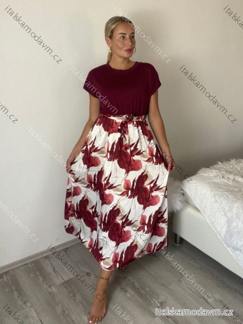 Šaty dlouhé květované krátký rukáv  dámské CAMILE (S/M/L ONE SIZE) ITALSKÁ MÓDA IMM2615567/DUR S/M/L vínová