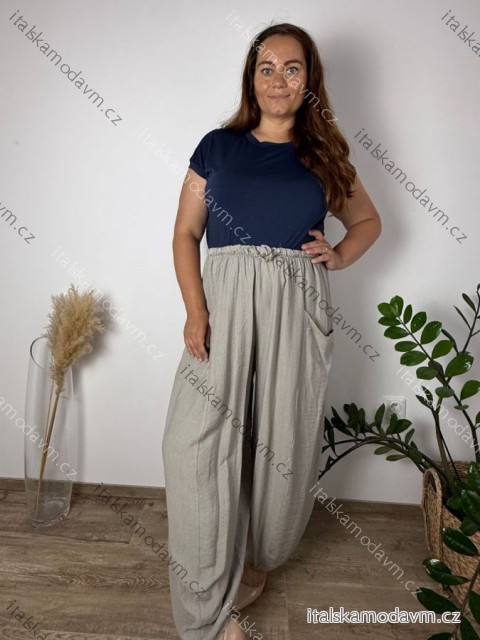 Kalhoty dlouhé letní dámské nadrozměr (46/48/50 ONE SIZE) ITALSKÁ MÓDA IMD26097/DUR