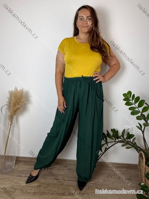 Kalhoty dlouhé letní dámské nadrozměr (46/48/50 ONE SIZE) ITALSKÁ MÓDA IMD26097/DUR smaragdová 46/48/50
