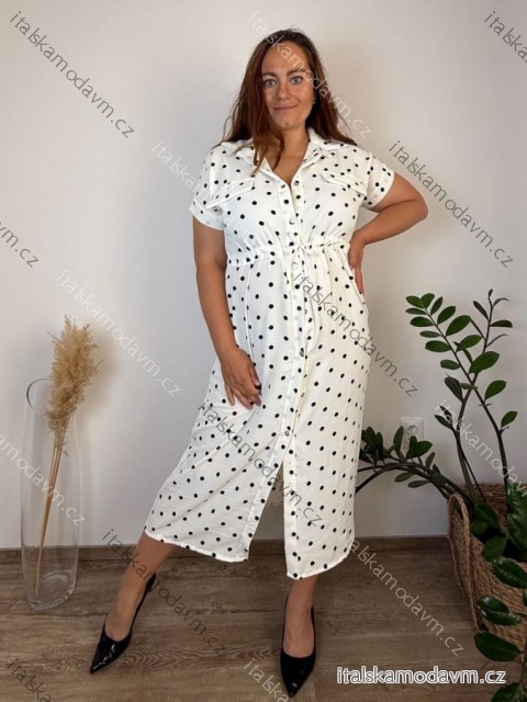 Šaty košilové puntíkaté krátký rukáv dámske nadrozmer (42/44/46 ONE SIZE) TALIANSKA MÓDA IMWHA260003/DUR