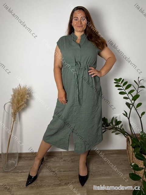 Šaty košilové lněné krátky rukáv dámske nadrozmer LUISA (44/46/48 ONE SIZE) TALIANSKA MÓDA IMSM2600010/DUR