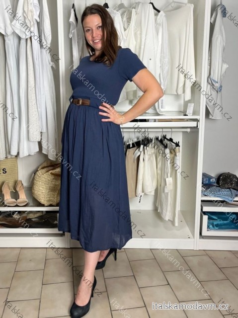 Šaty volnočasové letní krátký rukáv dámské ISSI (S/M/L ONE SIZE) ITALSKÁ MÓDA IMSM26301/DUR tmavě modrá S/M/L