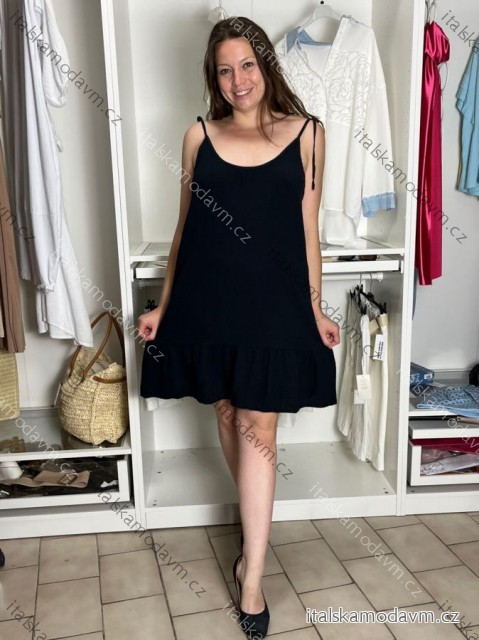 Šaty krátke letné mušelínové na ramienka dámske (S/M/L ONE SIZE) TALIANSKA MÓDA IMD26000237/DUR S/M/L čierna