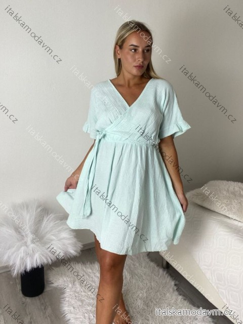 Šaty letní mušelín krátký rukáv dámské (M/L/XL ONE SIZE) ITALSKÁ MÓDA IM426222