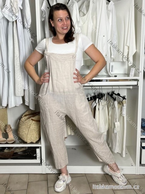 Kalhoty s laclem letní lněné dámské KORA (S/M/L ONE SIZE) ITALSKÁ MÓDA IMSM26000202/DUR S/M/L béžová